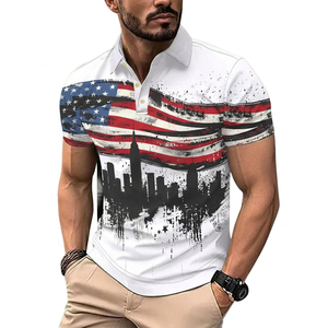 Chemise à manches courtes pour homme, imprimé drapeau américain et silhouette urbaine, décontractée, respirante, infroissable, en tricot Spandex/Nylon, avec poche, blanche - Product Image 4