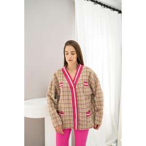 Chaqueta a cuadros acanalada fucsia de otoño al por mayor - Product Image 3