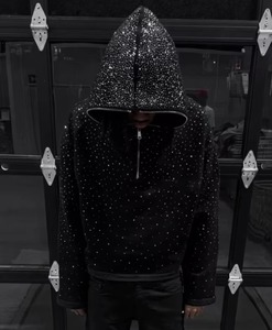 Venta al por mayor personalizado Rhinestone pareja Sudadera con capucha esqueleto cráneo cremallera completa diseño Bling sudaderas con capucha al por mayor precio de fábrica Sudadera con capucha de diamantes de imitación - Product Image 6