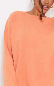 Sudadera coreana larga de algodón liso para mujer, sudadera informal con hombros caídos, diseño de cuello redondo, sudadera personalizable - Product Image 5