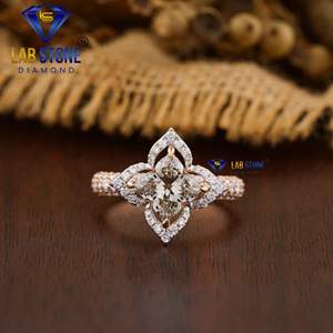 1,98 TDW Cojín y anillo de diamante de corte redondo Ajuste de pavé de oro rosa Hpht/Cvd Diamond Lab Stone - Product Image 1