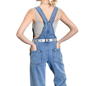 Casual cinturón cintura cuello botón más cerca señoras Jeans pantalones lavado medio manga larga mamelucos Regular Fit Denim overoles monos - Product Image 2