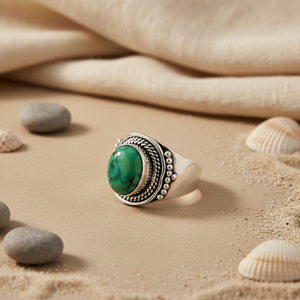 Bague de cocktail Art Palace en argent 925 et turquoise, style bohème vintage, sertie clos, unisexe, pour usage quotidien, cadeau - Product Image 1