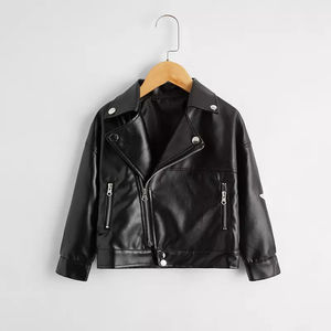 Nouveau Style hiver unisexe décontracté enfants veste en cuir longueur régulière support fermeture éclair avant imperméable doublé polaire personnalisable - Product Image 3