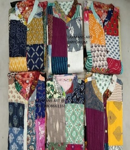 Bohemian Cotton <b>Kantha</b> Work <b>Jacket</b> for Ladies Winter Patchwork <b>Jacket</b> with Bohemian Print Handmade in India - Product Image 2