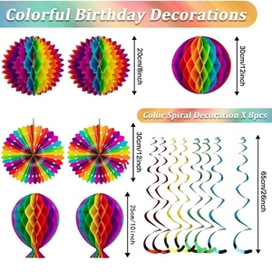 Lot de <span class=keywords><strong>D</strong></span>écorations Murales Noires et Dorées pour Fête <span class=keywords><strong>d</strong></span>'Anniversaire : Guirlandes Suspendues en Nid <span class=keywords><strong>d</strong></span>'Abeille, Boules de Fleurs et Serpentins - Product Image 4