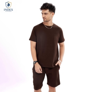 Conjunto de Camiseta y Pantalones Cortos para Hombre INDEX APPAREL, Cuello Redondo, Color Marrón, Tejido Transpirable de Algodón, Estilo Casual de Verano, Personalizable - Product Image 1
