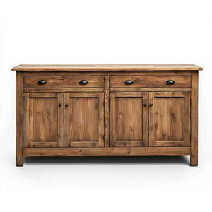 Buffet en bois massif rustique avec 4 portes de rangement et 2 tiroirs, crédence de style fermier pour salle à manger, vente en gros - Product Image 1