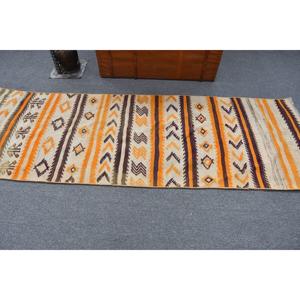 พรมตุรกีขนาด 2.7x8.1 ฟุต, พรมวินเทจลายเส้น, พรมลายต้นไม้และพืชสีส้มน้ำตาล - Product Image 3