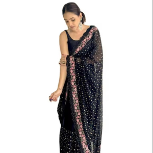 Saree en georgette imprimé de meilleure qualité de fabricant indien, saris grande taille pour femmes, vêtements indiens décontractés - Product Image 1