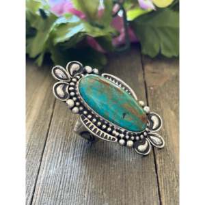 Alex Sanchez Royston Turquoise <b>Sterling</b> <b>Silver</b> <b>Adjustable</b> <b>Ring</b> Rose Gold Plated Bezel Set - Product Image 3