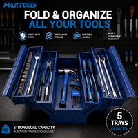 Boîte à outils en métal bleu marine de 53 cm, 5 compartiments, en fer, étanche, anti-poussière, pliable, avec revêtement en poudre et 2 poignées pour atelier et quincaillerie