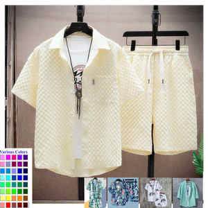 Ensemble de vêtements en coton tricoté respirant de haute qualité, 100% coton, manches courtes, tenue streetwear personnalisée, OEM, plage, été, 2 pièces, chemise et short - Product Image 1