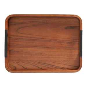 Bandeja rectangular de madera para servir hecha a mano con asa de cuero para el hogar y la cocina, bandeja decorativa para servir aperitivos y frutas - Product Image 4