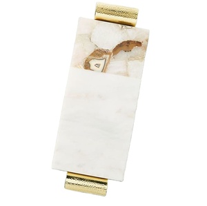 Bandeja de mármol rectangular pequeña de lujo decorativa con flor dorada Bandeja de mármol elegante con decoraciones de borde dorado para eventos Boda - Product Image 1