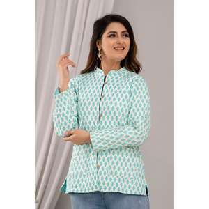 Veste matelassée en coton léger imprimé bleu turquoise pour femme SHKL1024 - Product Image 4