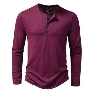 Camiseta de Manga Larga con Botones de Algodón para Hombre, Nueva de Otoño, Informal, de Color Sólido, Transpirable, Versátil, a la Moda, Ajustada - Product Image 4