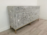 Commode à 6 tiroirs BEST BONE INLAY, motif floral noir et blanc, table et plateau en incrustation d'os, avec armoire de qualité supérieure par CRAFTSY HOME