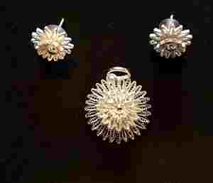 Mejor venta Bakul filigrana de plata brillo brillante Stud pendientes colgante conjunto de alta calidad proveedor indio de moda elegante - Product Image 1