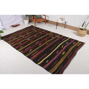 Grand tapis vintage 5,6x8,4 pi (170x257 cm), tapis persan turc Kilim noir - Product Image 2