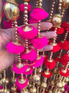 สีแดง/Rani Pom Pom สายห้อยสำหรับ Diwali Mehndi ตกแต่งงานปาร์ตี้ฉากหลังกลางแจ้งงานแต่งงานตกแต่งบ้านใหม่บ้าน - Product Image 3
