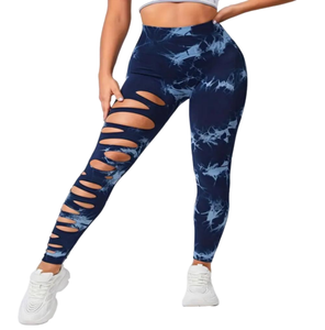 2024 personnalisé cravate teinture respirant séchage rapide creux Yoga Leggings taille haute bout à bout levage course femmes solide taille élastique - Product Image 1
