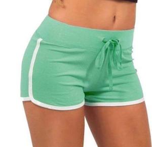 Pantalones cortos deportivos ajustados informales de cintura alta para mujer, novedad de verano, pantalones cortos de retazos estampados, pantalones cortos teñidos lisos con cordón elástico - Product Image 5