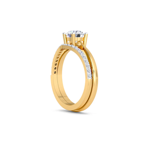 Impresionante Anillo de Compromiso Solitario con Diamante y Banda Curva a Juego, Elegante Conjunto de Joyería Perfecto para Mujeres en Ocasiones Especiales - Product Image 3