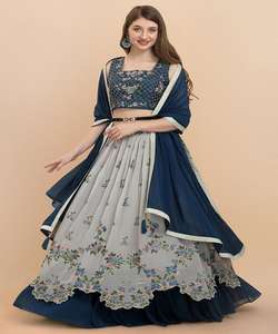 Vente en gros à la mode en soie Lehenga Choli Georgette séquence de broderie fonctionne avec Dupatta vêtements de fête ethniques - Product Image 2