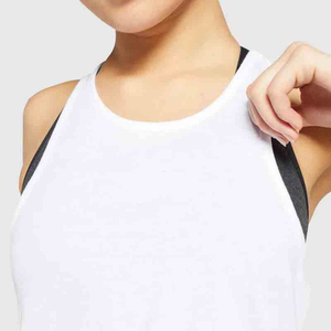 Venta al por mayor de fábrica: Camiseta sin mangas básica de lona y nailon para mujer, ropa deportiva cómoda para gimnasio y fitness, top de entrenamiento con cuello redondo, personalizable. - Product Image 3