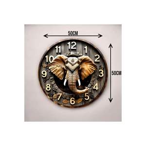 50cm <b>Silent</b> Classical Round <b>Wall</b> <b>Clock</b> with Colorful Elephant Design Wood Gift with Embossed Pattern Eye-catching <b>Clock</b> - Product Image 4