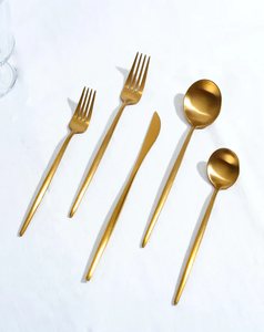 Juego de cubiertos de cabeza redonda con acabado dorado y mango largo, cubiertos elegantes para comedor moderno, boda, fiesta, cocina, servicio esencial - Product Image 1