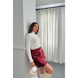 Vente en gros de jupes courtes en sequins bordeaux pour femmes - Product Image 3