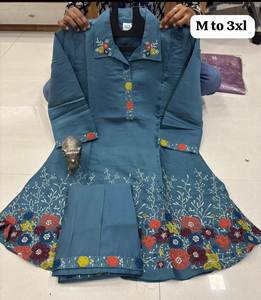 Fabricante de Kurti Plazo de Seda Maslin con Bordado para Uso Ocasional de la India a Precio Económico, Exportador de Moda Femenina - Product Image 3