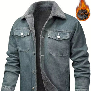 Chaqueta Vaquera Premium de Nuevo Estilo para Hombre con Cuello de Lana, Chaqueta Entallada de Manga Larga con Múltiples Bolsillos, Estilo Casual Clásico para Exteriores - Product Image 1