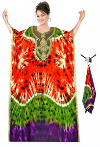 African Hand Tie Dye <b>Kaftan</b> with Rayon Lose Rope Free Fall Fabric with Scarf Elegant Fast Colors - Product Image 4
