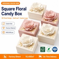 Boîte à dragées carrée personnalisée avec logo, boîte cadeau de mariage, emballage en papier pliable de luxe à motifs floraux pour les cadeaux de fête de fiançailles