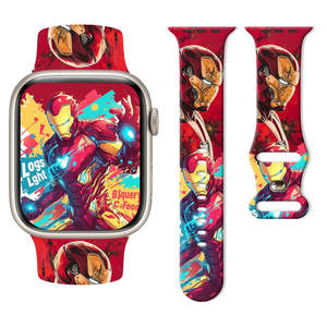 Bracelet en silicone ajustable Iron Man pour Apple Watch 45 mm et 49 mm, respirant, avec breloques or et blanc, rose et argent - Product Image 3