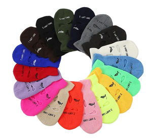 Bonnet tricoté personnalisé en gros Cagoule en acrylique violet pour homme avec 3 trous Masque de ski d'hiver chaud et coupe-vent - Product Image 2