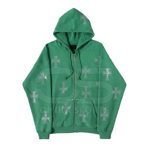 Sudadera con capucha de mezcla de algodón para hombre adornada con diamantes de imitación decorativos y estilo holgado para ropa informal urbana - Product Image 1