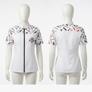 Chaqueta de Barbería para Mujer, Premium, 65% Poliéster, 35% Algodón, Tela Twill, 180 GSM, Cierre Rojo, Uniforme de Salón, Bordado Personalizado, Impresión DTF - Product Image 6