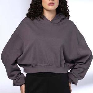 Sweat-shirts pour femmes en tricot léger sur mesure en gros, sweat-shirt à manches longues, crop top, pull à capuche, cordon de serrage, surdimensionné - Product Image 6