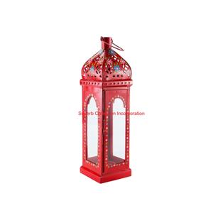 Portavelas decorativo de estilo metálico rojo hecho a mano para colgar y farol de mesa para decoración de Navidad y eventos festivos - Product Image 2