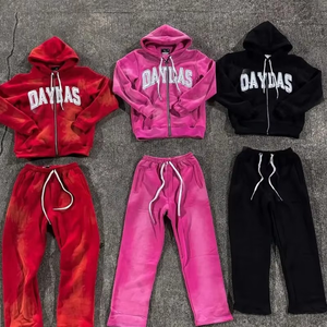 Ensemble survêtement surdimensionné 100% coton imprimé pour hommes haute qualité poids lourd concepteur décontracté fermeture éclair broderie sur mesure pour l'automne - Product Image 1