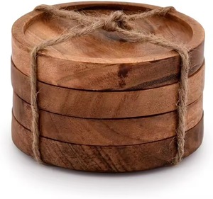 Sous-verres en bois artisanaux, écologiques, pour boissons, café, thé, whisky, bar, hôtel, restaurant, protection de table en bois - Product Image 3