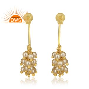 Best Selling Sterling <b>Silver</b> 18K Gold Plated Natural <b>Pearl</b> Beaded Gemstone Dangle <b>Earring</b> Demi Fine Jewelry Manufacturer - Product Image 1