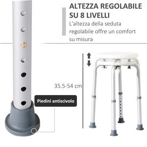 HOMCOM-Taburete antideslizante de ducha de Altura ajustable de 8 posiciones para ancianos discapacitados Silla de baño pies antideslizantes hechos duraderos - Product Image 4