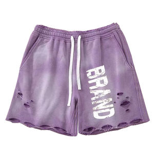 Customized Men's Acid Wash <b>Short</b> <b>Jogger</b> Vintage Distressed French Terry Drawstring <b>Shorts</b> with Solid Pattern Casual Style - Product Image 4