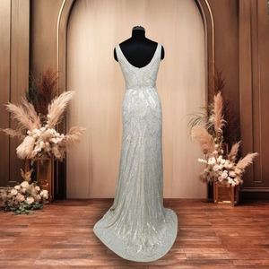 Robe de soirée sirène élégante et durable, ornée de perles cousues à la main, sans manches, pour bal de promo et mariage, pour exportation en gros - Product Image 2