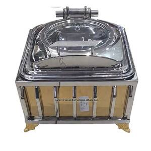 Plat de service traditionnel de luxe en laiton et acier inoxydable avec couvercle hydraulique pour mariages, fêtes, hôtels et événements de restauration - Product Image 6